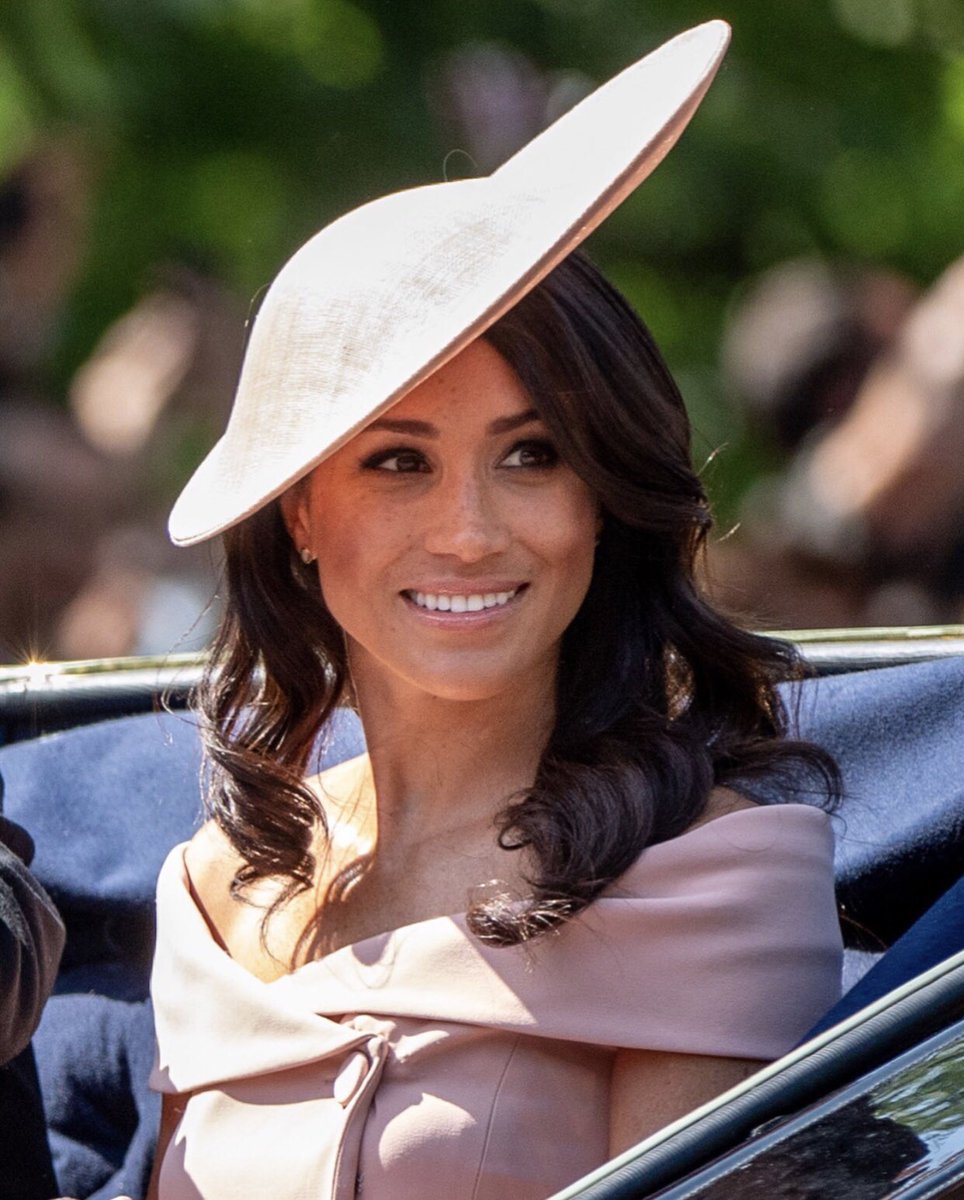 vibrastrait's tweet photo. The stunning #MeganMarkle makes her Trooping the Colour debut with perfectly styled hair &amp; hat. Image via @people/ Getty Images. https://t.co/ztgUn1lBUY