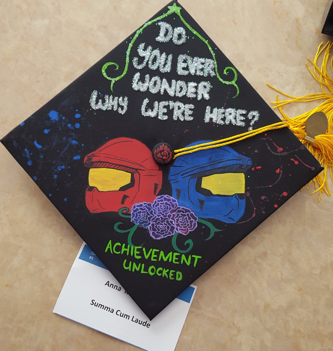 AnnaUntamed's tweet photo. We done did it. #DePaulGrad2018 
And of course I needed a @RoosterTeeth themed cap!
#graduation2018 https://t.co/UgAdGnFLg0