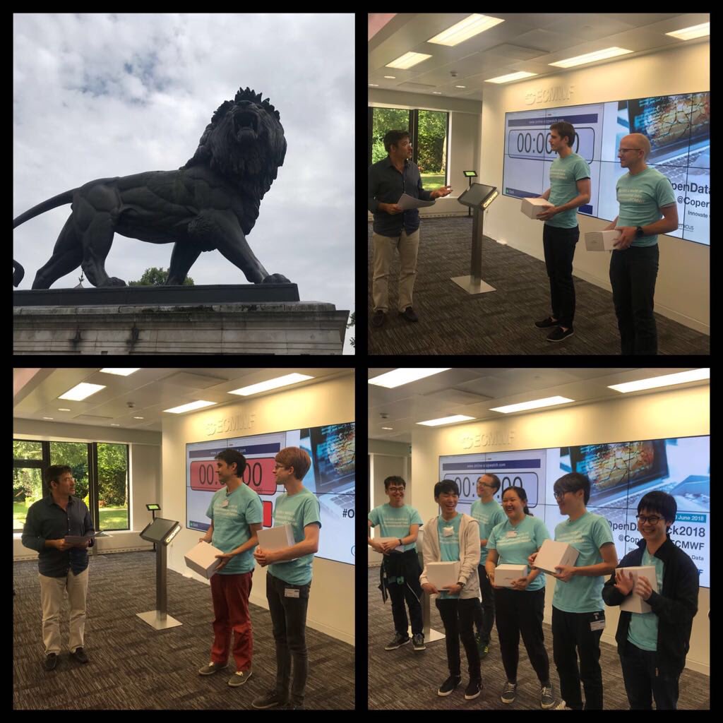JeanSeb_Cases's tweet photo. Here are the champions of the #opendataHack2018, the data lions of the week-end !
Thanks to all teams for their ideas, work and commitment to achieve this effective work... #climatechange mitigation needs people like you @ECMWF @MFI_met @LeoDiCaprio @CopernicusECMWF @meteofrance https://t.co/ilpc6WjsnP
