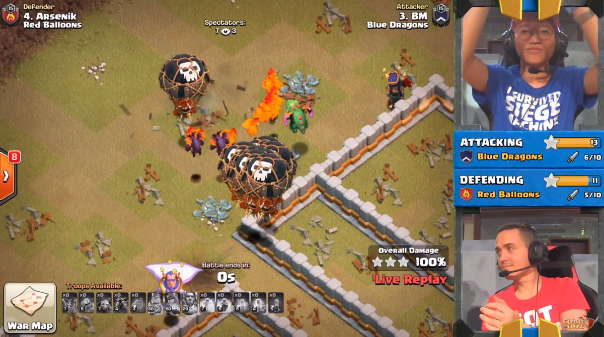 ClashofClans's tweet photo. BM with the 3-star victory over Arsenik. And the wave of victories continues for Team Blue Dragons! But will they come out on top? #TH12UpdateStream https://t.co/vIeWoR2HTd