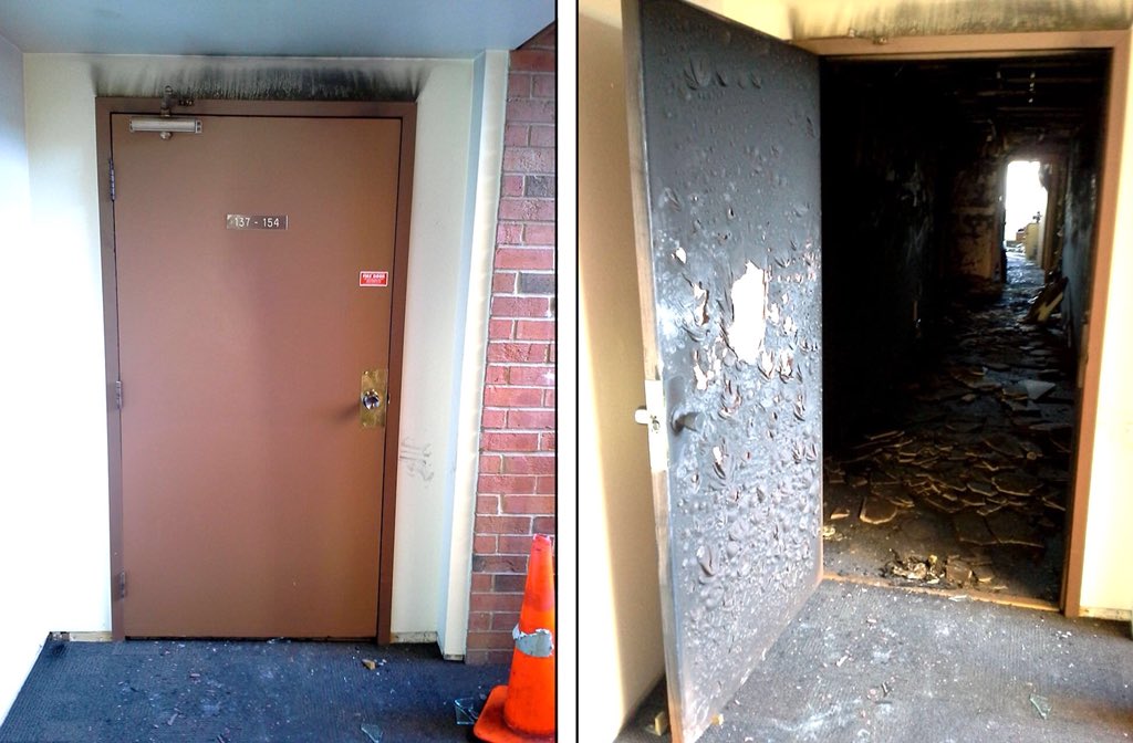 emrgncyprepbren's tweet image. Fire doors save lives. Never prop open fire doors, they’re meant to hold back flames, heat &amp;amp; smoke. This could have turned out very different. #firecodes #knowyourexits #emergencyplans