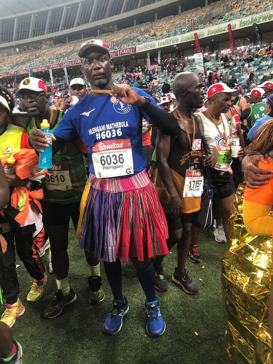 I'm so proud of this brother of mine <a href="/Hlengane/">Prof Hlengani Mathebula</a>. He ran his first Comrades marathon wearing Xibelani, for the benefit of rural girls who need sanitary pads.