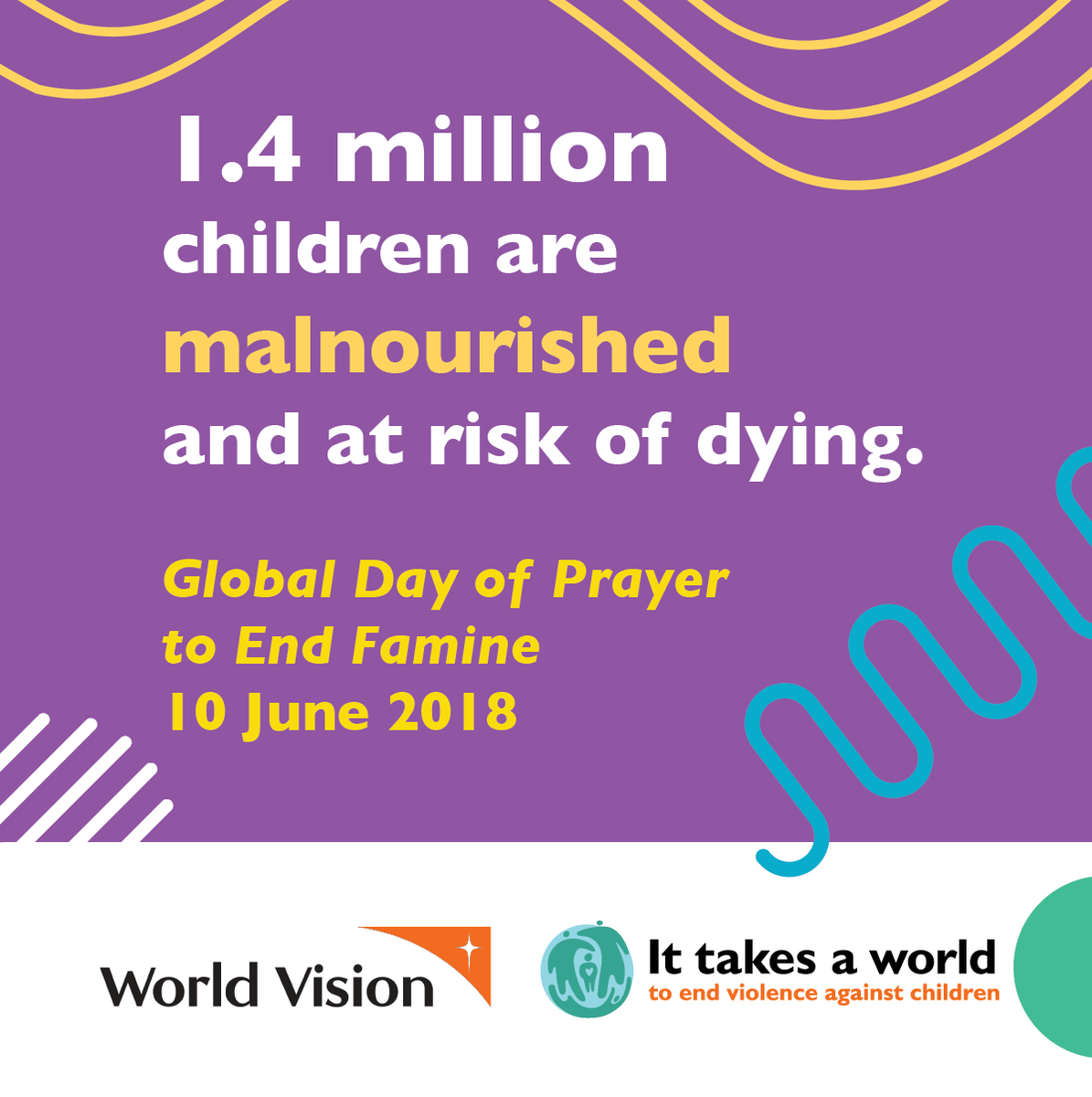 WorldVision's tweet photo. Right now, more than 1.4 million children are at risk of starvation across Nigeria, Somalia, South Sudan and Yemen. Globally, millions more suffer from drought and food shortages that are often preventable. Join us as we #PrayToEndFamine for children and their families https://t.co/jOcdLba5fw