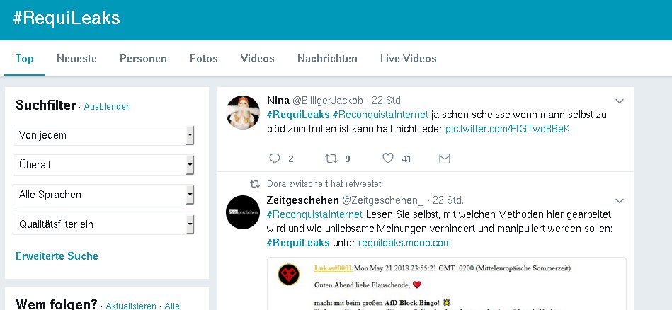 Rallyefahrer's tweet photo. @h_aus_koeln @Tschonka @lawyerberlin @MiriamOzen Auch sehr interessant: Sucht mal nach #RequiLeaks, dann werden unter "Top" nur wenige und steinalte Tweets angezeigt. Die Resultate wirken seit gestern wie eingefroren. Unangenehmes Thema ? https://t.co/zn2uaaIBIS