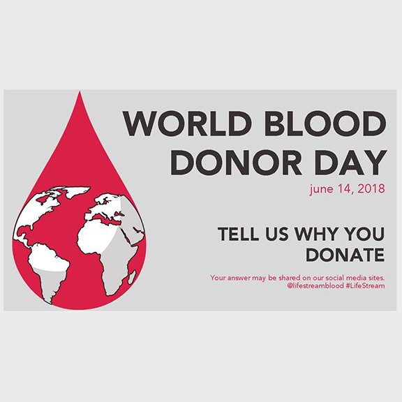 lifestreamblood's tweet photo. Get prepared for World Blood Donor Day this Thursday, June 14. #blooddonorday #BLeadbyexample #givehope #givelife #giveblood https://t.co/zeXm9O1wkO