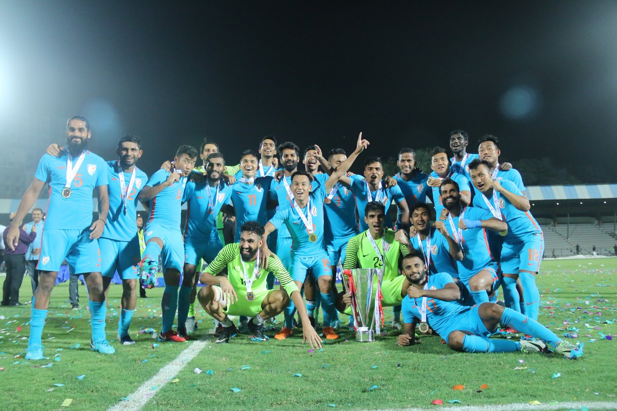 IndianFootball's tweet photo. Reliving the moments. #WeAreIndia #BackTheBlue #AsianDream CHAMPIONS. HERO INTERCONTINENTAL CUP https://t.co/qELRMA1xBX
