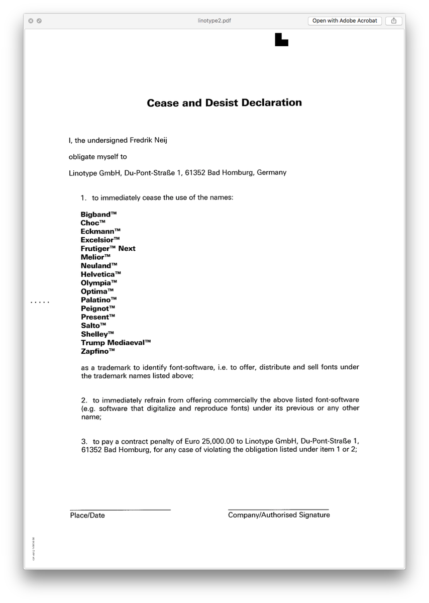 t__vr's tweet photo. Still enjoy these hugely petty pirate bay responses to Linotype's cease and desist notices https://t.co/N1fCNgKMC2