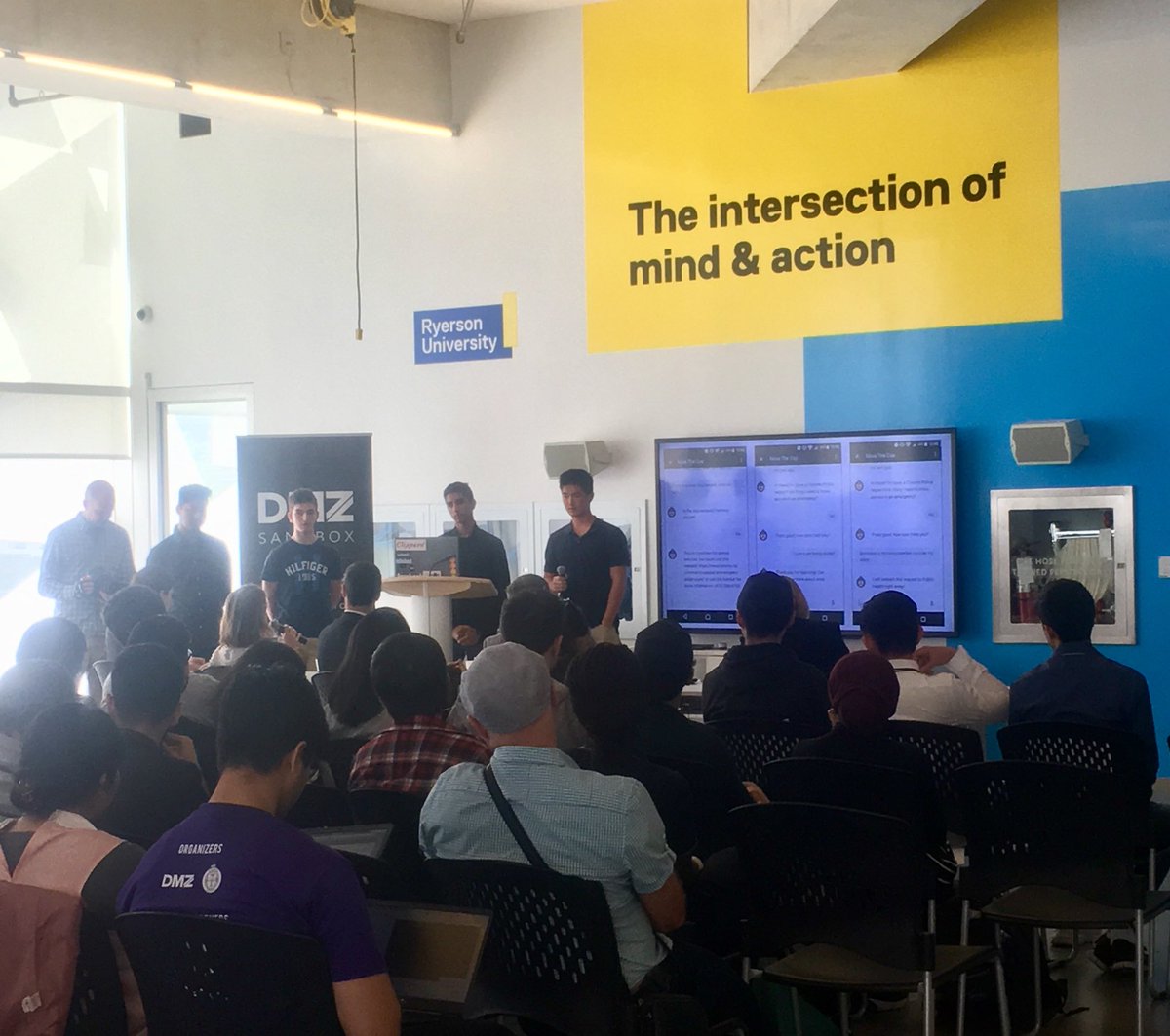 JelenaTO22's tweet photo. Great pitches to solve problems police face at finale of #Hacktps at the @RyersonDMZ https://t.co/ercft4HoYH