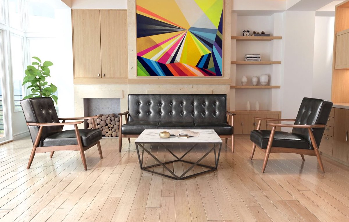 ZuoModern's tweet photo. ZUO Rocky Collection Sofa & Arm Chair are perfectly pitched for comfort with solid wood frame, angular legs and sloped arms + button tufted style. Available in black or white faux leather or putty fabric #zuomod #midcentury #sofa #modernliving #loungechair #armchair #buttontufted https://t.co/No0cpODg41