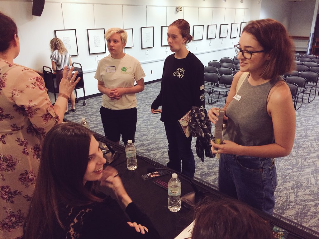 ericsmithrocks's tweet photo. The mini YA festival at the @aadl was so lovely! Thanks for having me!
Be sure to follow @MindyMcGinnis (pictured signing all my books) @ericamchapman @BethDazzled and @heathermeloche! https://t.co/RYP0VtCb29