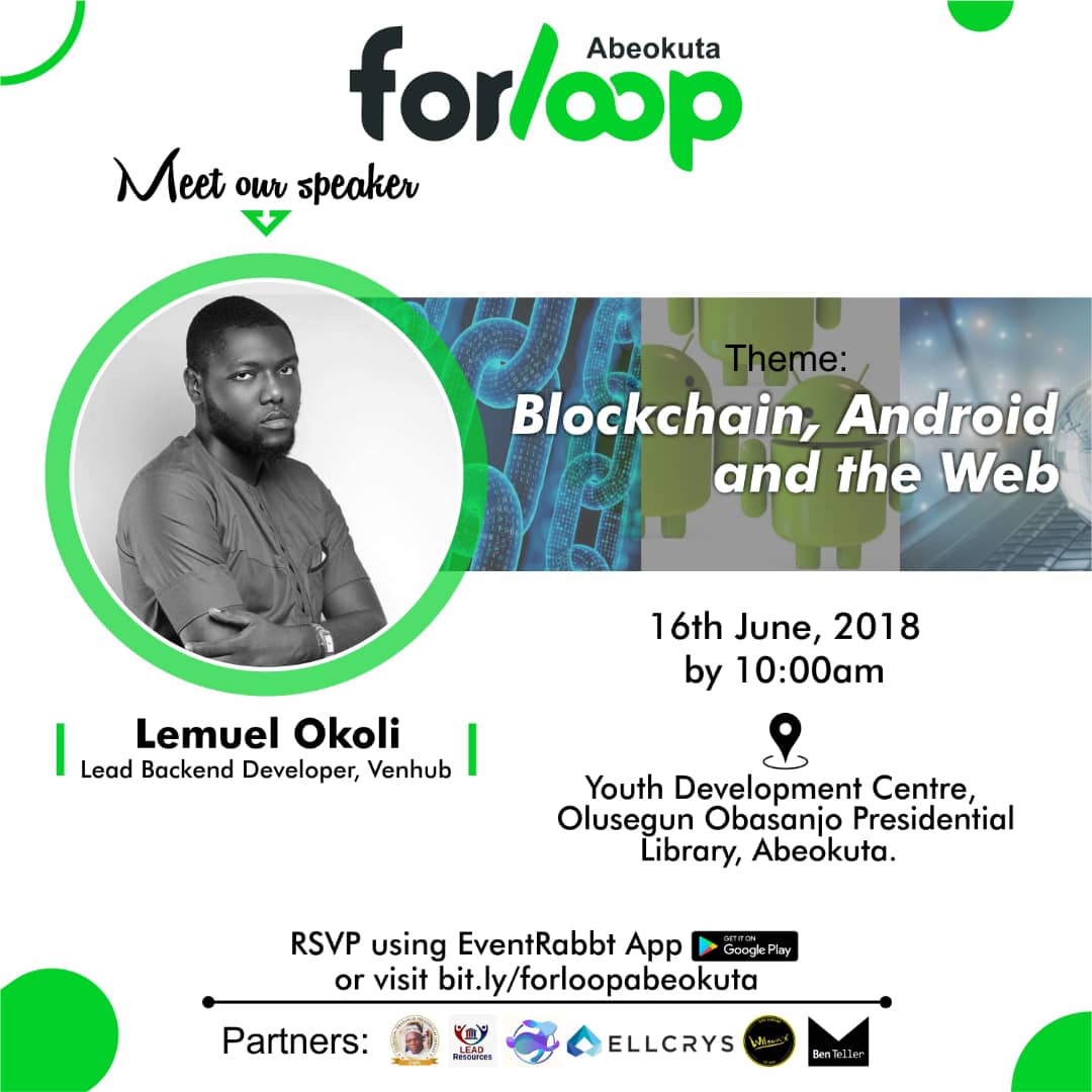 tobiakinpelu_'s tweet photo. It's going to be the greatest forloop meetup ever! 250 Seats sold out in 3 days! Join me as I bring the Lions on stage! @forLoopAfrica @Andela_Nigeria @ConsenSys @LeadResourcesNG @forLoopAbeokuta @TechSummitOgun @Techpointdotng @Possicon @eventrabbt

#forloopabeokuta https://t.co/CKIJyKFsd1