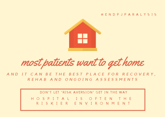 Older people in hospital have a:
❌ Greater risk of falls
❌ Greater risk of drug errors
❌ Greater risk of deconditioning
❌ Greater risk of coming to harm generally.

So help them home as soon as clinically possible!

#homefirst #EndPJparalysis #endpjparalysis70
