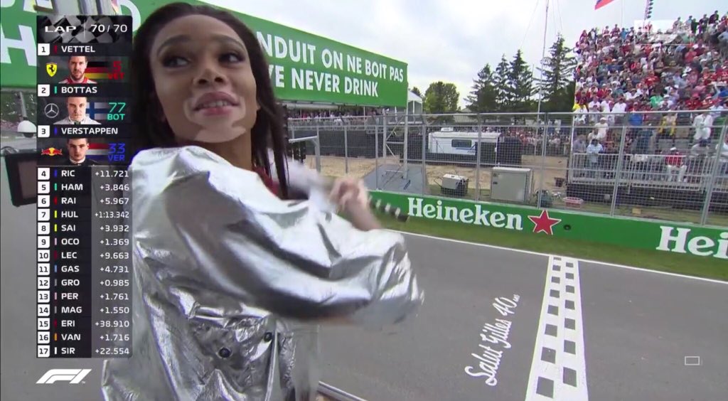 F1Instant's tweet photo. Also thank you to @winnieharlow for ending that boring race early! 😴😂

#CanadianGP #F1 🇨🇦 https://t.co/2r7qg9QoE8