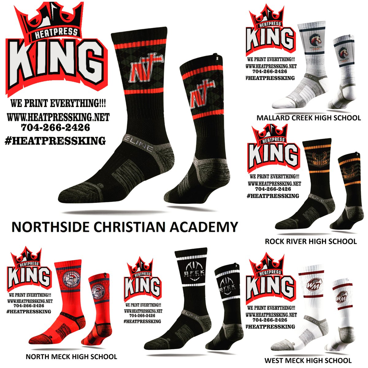 Custom Socks By Heat Press King.  We Print Everything!  Call us today to 704-266-2426.#socks #fitness #football #basketball @rockyriverhoops #clt @official_mallardcreekfootball @mcmavsathletics @westmeckmbb @northmeckfb @northmeckathletics @ncaknights #heatpressking #sale