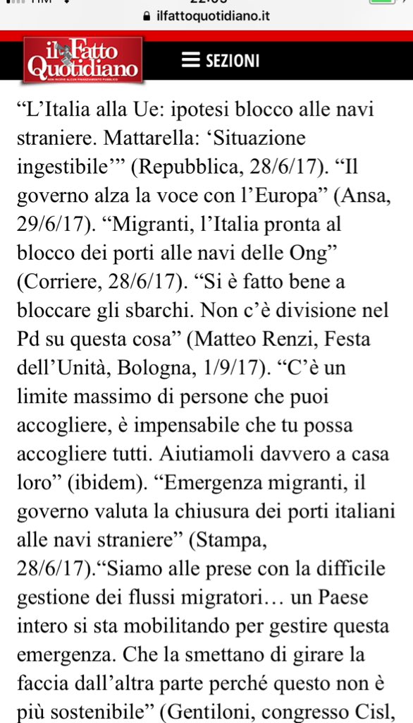 Solo per ricordare: l’idea di chiudere i porti non è copyright di Salvini ma di Minniti e del governo del Pd. Col consenso di tutti i democratici affranti di oggi. ilfattoquotidiano.it/premium/artico…