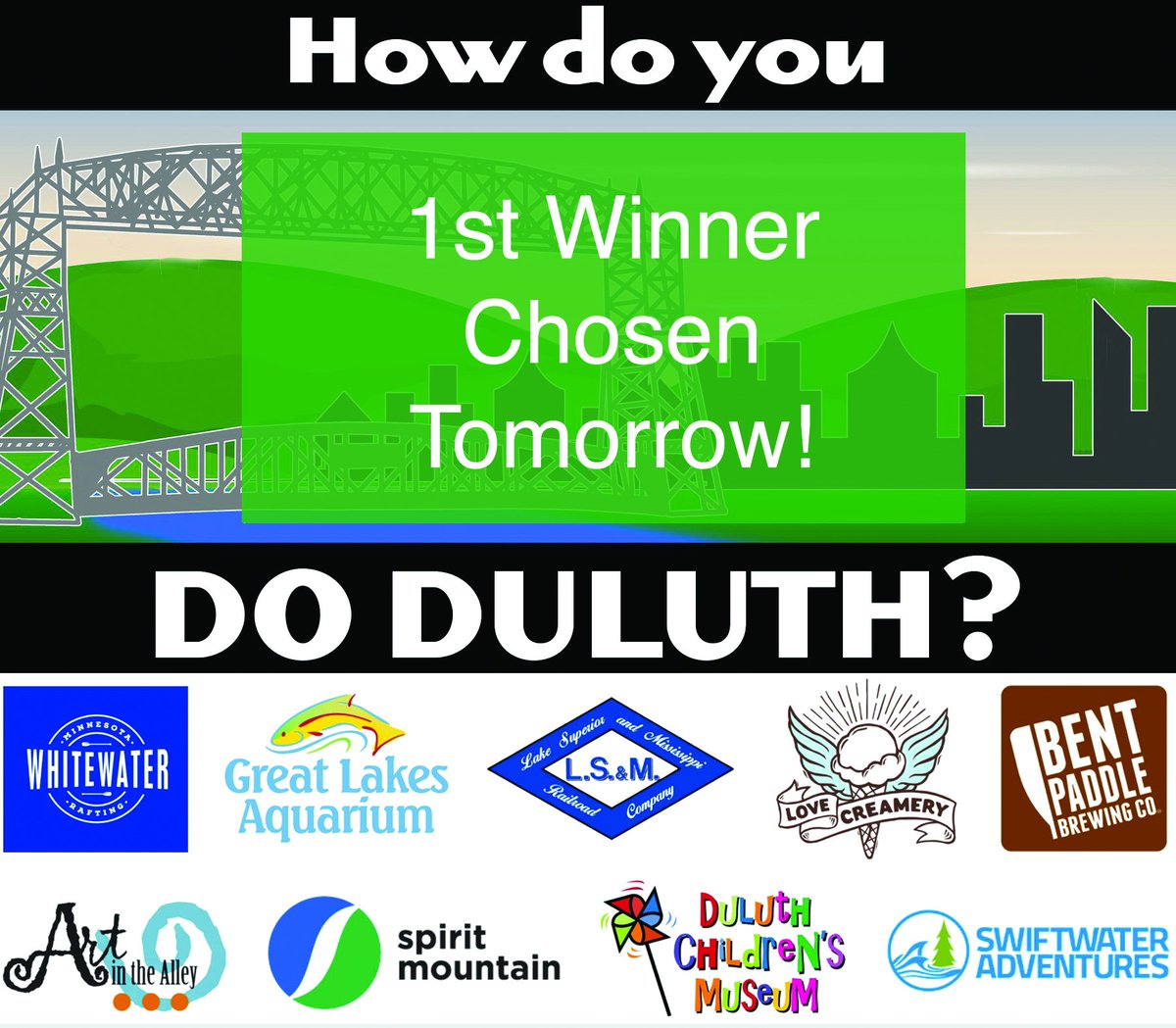 TheDuluthCW's tweet photo. Enter to win our 1st #DoDuluth prize package and post your submission on our FB page by 11:59 tonight! @bentpaddlebeer @artinthealley @MNWhitewater218 #LSMRailroad @GLAquariumMN @PlayDuluth #SwiftwaterAdventures @spiritmtduluth #LoveCreamery https://t.co/2ysx3hY30I