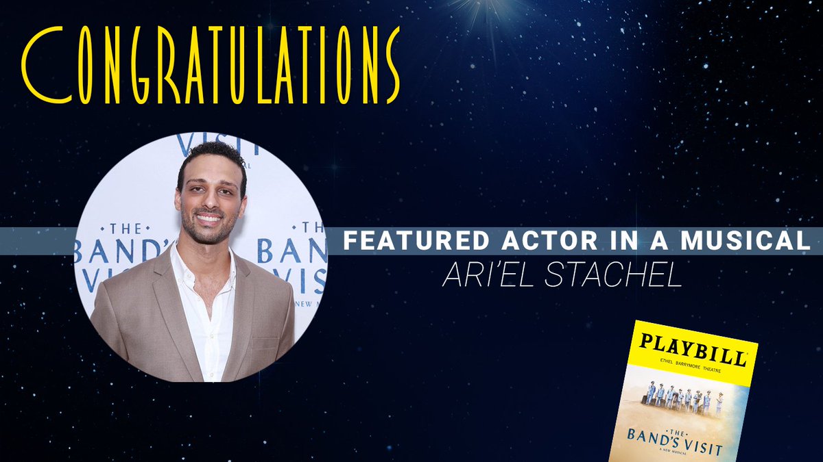 playbill's tweet photo. Best Featured Actor in a Musical goes to @TheBandsVisit’s @arielstachel! #TonyAwards https://t.co/Bd8V7ytoMV https://t.co/8z6OPJiqTK