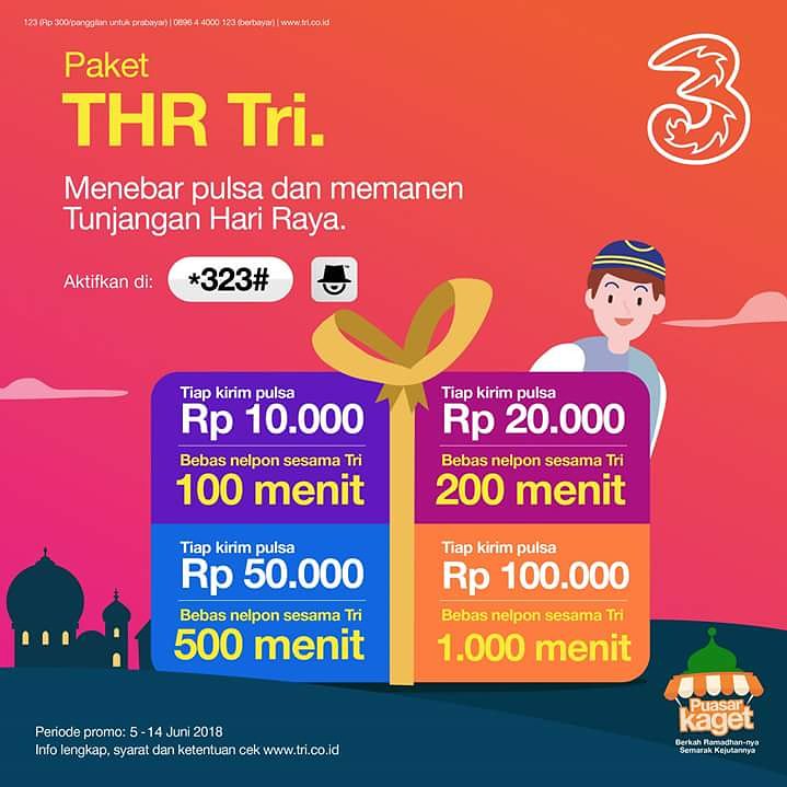 Sambut lebaran kamu dengan Paket THR Tri. Menebar pulsa dan memanen Tunjangan Hari Raya. Aktifkan di *323# atau melalui aplikasi bima+. Sayang itu Tri. #tri #triindonesia #paketthrtri #sayangitutri