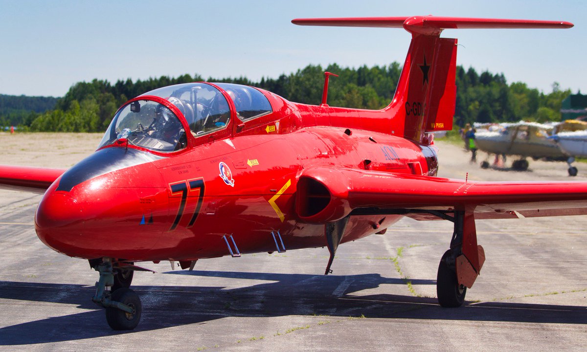 CdnAvSpotter's tweet photo. ACER Cold War Museum L-29 Delfin at the Maniwaki(CYMW) fly-in day with Mike in the front seat and Pierre in the back as they taxi out and depart back to home base in Carp #ACMAdventures #L29Delfin #aviation #MilitaryTrainer https://t.co/44QhoIAXSB