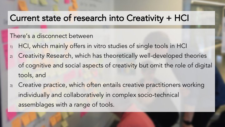 peterdalsgaard's tweet image. Thanks to all the participants who helped shape our #acmDIS2018 workshop Designing Interactive Systems to Support and Augment #Creativity. Here are the main outcomes - we have much work ahead of us if we want to better support open-ended, non-routine thinking and doing. #HCI #IxD