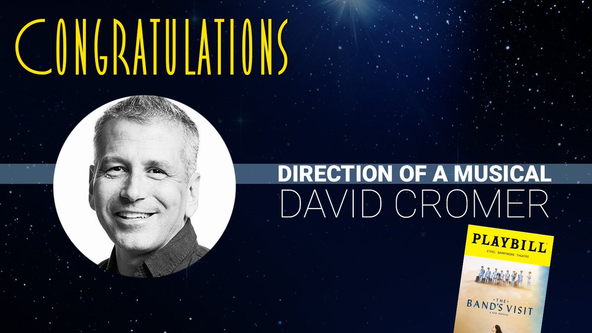playbill's tweet photo. Best Direction of a Musical goes to @TheBandsVisit’s David Cromer! #TonyAwards https://t.co/TJrTdLmaCu https://t.co/XF8IwVuxEJ