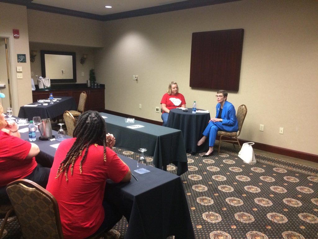 tjbarton83's tweet photo. .@WillisGov says ‘100 % in favor’ of moving state superintendent of education into governor’s cabinet and will veto every budget bill that doesn’t fully fund education. But, No. 1 job is commerce. Calls herself ‘a business generator’ who can generate more revenue for schools. https://t.co/Quz1P0k7BE