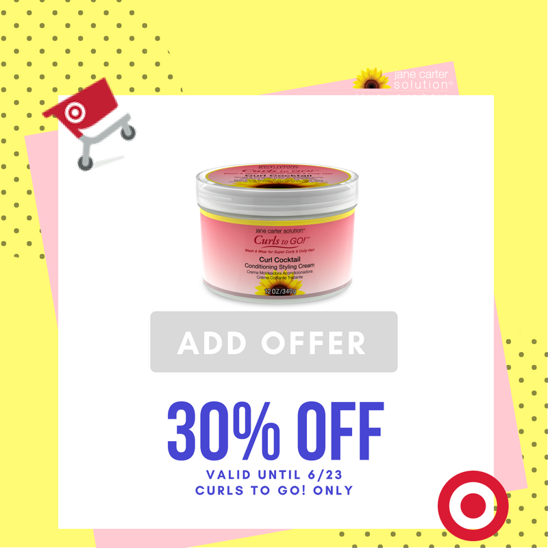 nandsbeauty's tweet photo. Add our @Target cartwheel offer and take 30% off #CurlsToGO! products at checkout 🙌🏾 Deal ends June 23rd! | #targetcartwheel #targetfinds #janecartersolution https://t.co/HepZnXn4sv