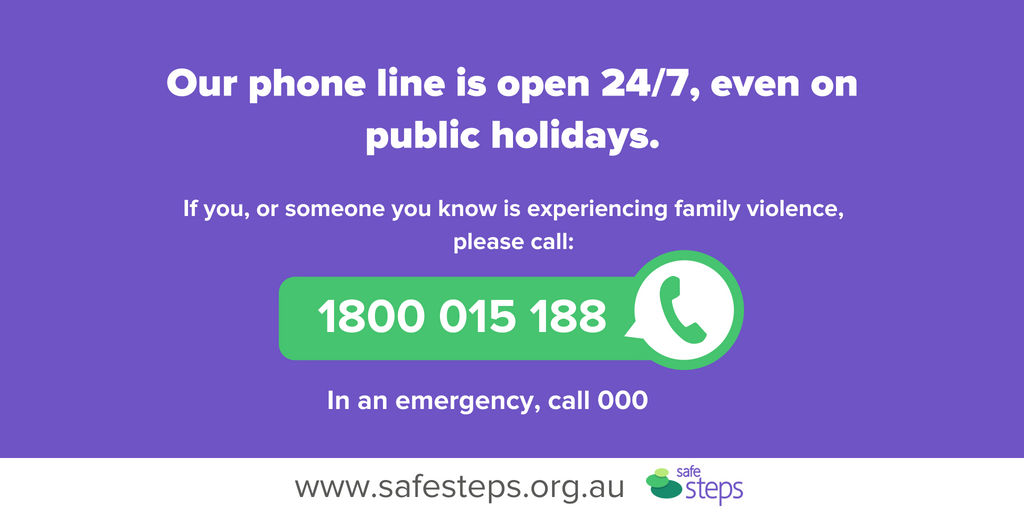 safestepsFV's tweet photo. Our specialist support workers are available to take calls 24/7, even today on Queen's Birthday. Please retweet this as it may end up being seen by someone who needs it most. #endFV https://t.co/vovbnUGNXX
