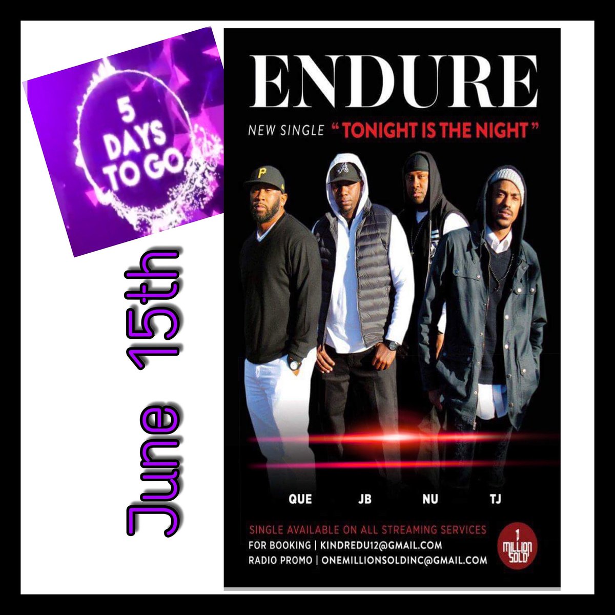 Make sure you get the new single, dropping this Friday June 15th... "Tonight is The Night" follow us on fb and Ig <a href="/enduresings/">Endure</a>
