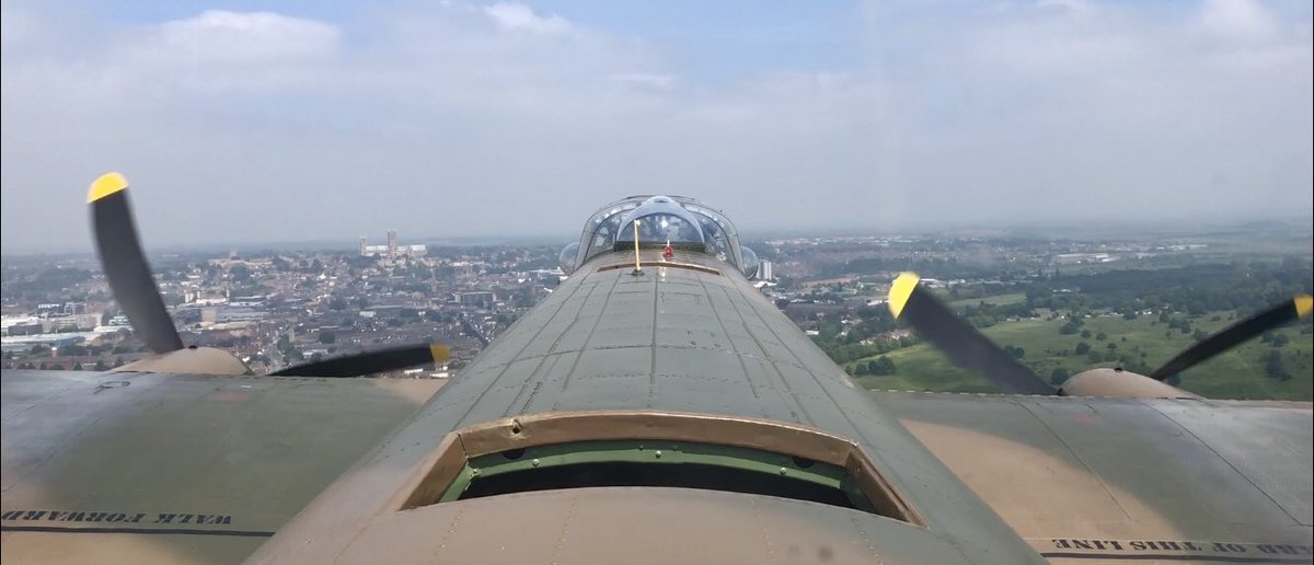 BBMF_Ernie93's tweet photo. Sqn Ldr George “Johnny” Johnson MBE DFM said “you knew you were home when you could see Lincoln Cathedral”.  Certainly looked welcoming today as we flew overhead @IntBCC .  Lest We Forget @RAFBBMF https://t.co/7ozJSTGh2A