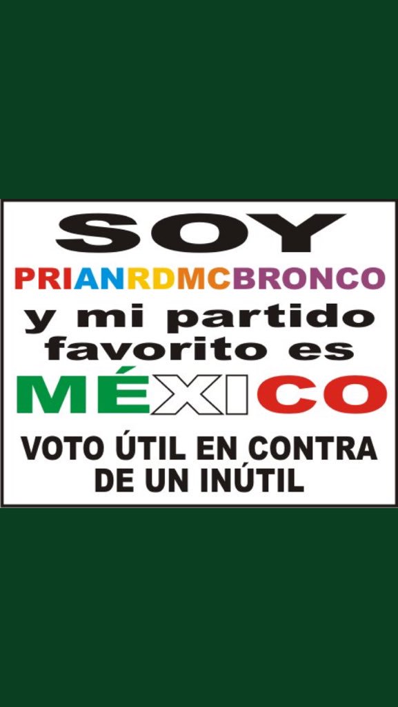 PsicologaDra's tweet photo. @RosyCisneros91 @TuitEmil @bereaguilarv @rogerlozanov @Arturogtzt @canturrin @potosinodf @Jackie2theworld @mariacrdemiguel @FranLuva @Trolmalpagado @efren_du @DonRayoKruegerR @Rogerito_ito @yl314 @cancardmx @DICIMX @OfeliaTrev @gtepoxte @carmen_olvera @doc_eva @karadsofi @VallesRTuy @serge252000 @GracielaCruzPa3 @gerardouribeam @joselui29967504 @carolita70 @Mig16304966 @veroortegaalvez @bernirodri2 @VIPeopleClub @JRuizS5 @_Aral_ @alexaesl @SeorTenebroso4 @YouTube @JoseAMeadeK @JaimeRdzNL @adiazpi @CarlosTorresF_ @Yusnaby @IdelfonsoCabra @emarthaaide @Rosypurva @mikekonk @renesitamx @JuarezCisneros @aldu_maria @donkobain El #VotoUtilVsAmlo tiene que ser masivo; un tiro de gracia electoral.
¡Nada que no voto!
#NiUnVotoAMorena
#NiUnVotoaAMLO
#Meade2018
#MeadePresidente
#MeadeChingon
#FelizDomingo https://t.co/qGRdVgbX6v