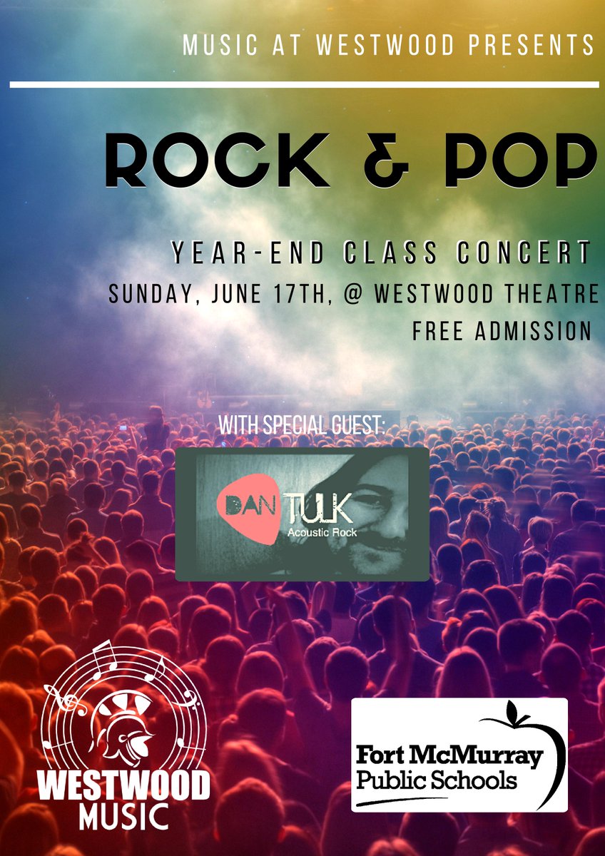 One week to go until Westwood Music's Father's Day Rock Concert.  The event runs from 7-9pm on June 17, and features special guest, Danny Tulk! <a href="/FMPSD/">Fort McMurray Public School Division</a> <a href="/dantulk/">Dan Tulk</a> <a href="/FMPSDArts/">FMPSDArts</a> <a href="/MusicAtWW/">Westwood Music Class</a>