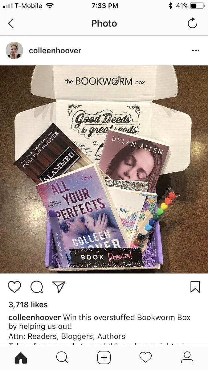 NothingButRoomB's tweet photo. @thebookwormbox was created by @colleenhoover and fam 3 years ago as a way to give back. 100%of the profits from the boxes goes to charity!! As a blogger who loves to read, I’d love to win one! #Readers4BookwormBox #Bloggers4BookwormBox https://t.co/ynsVj2AIcK