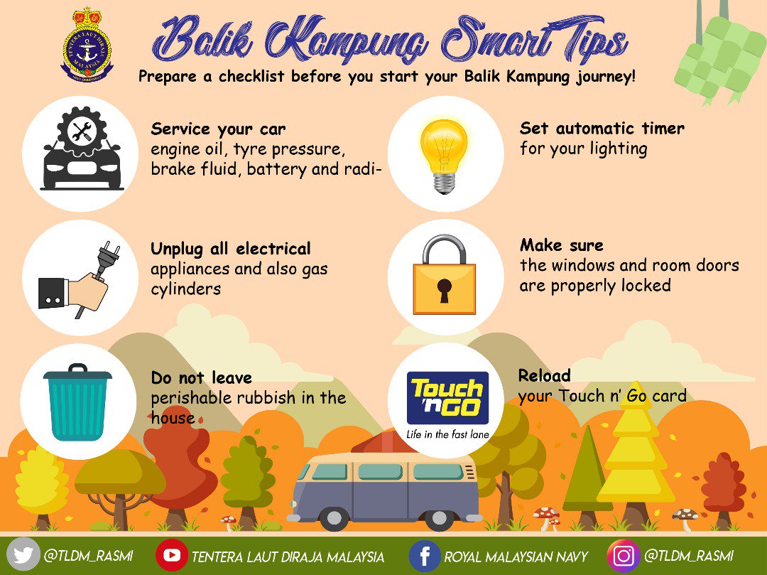 Kepada semua yang akan bercuti dan pulang beraya di kampung, checklist sebelum bergerak ke destinasi.
#SafetyFirst 
#NavyCares