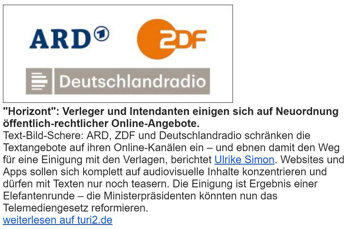 chsommer's tweet image. Ähem, @turi2, mit dem #Telemediengesetz hat das nichts zu tun. Das fängt schon bei der Zuständigkeit der Ministerpräsidenten an. #Telemedienauftrag turi2.de/aktuell/horizo…