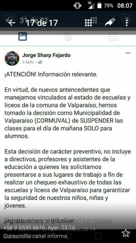 MunicipioValpo's tweet image. Lamentamos que se utilice un comunicado de hace más de un año para difundir información que hoy no es cierta. Clases en escuelas públicas de Valparaiso este lunes se mantienen con normalidad. Se agradece difusión.