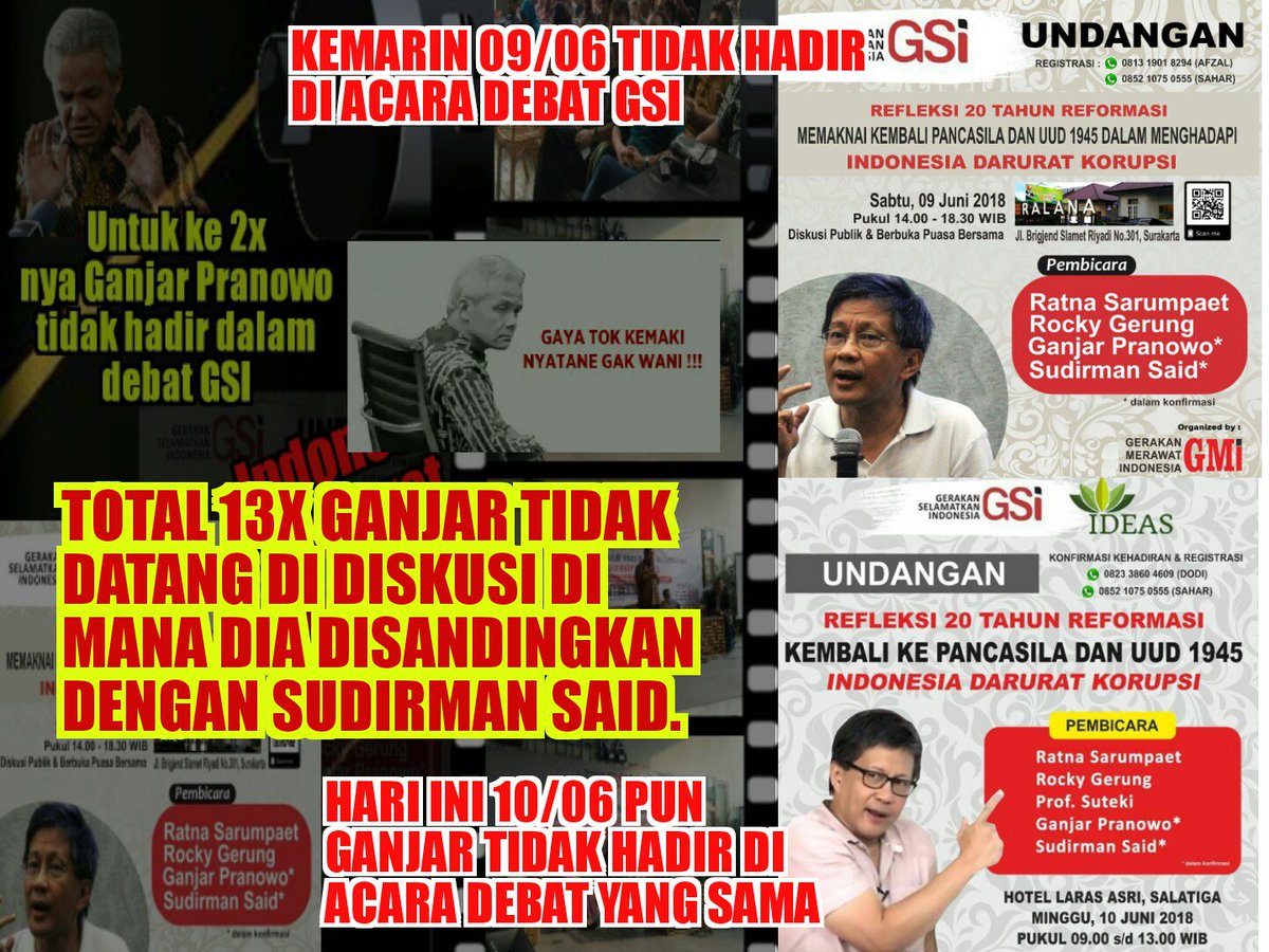 CumaMata's tweet photo. TOTAL 13X Ganjar Absen Sanding Debat dgn Sudirman Said.

Ganjar Pranowo KEMBALI ABSEN dalam diskusi soal korupsi hari ini.

#JantengDaruratKorupsi https://t.co/afzQM5LYpp