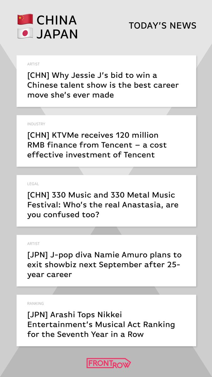 Did you know Charli xcx's song ranked No.1 in China QQ music? 
Every Monday - we bring you the latest music updates in China and Japan. Wednesday - Other Asia,  Friday : South Korea. Subscribe here >frontrow.ai/user/signup/