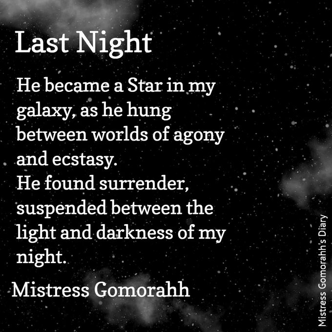 Last Night  by Mistress Gomorahh   @GoddessGomorahh https://t.co/nwnsCa77n7<a class="tags" href="/tag/goddessgomorahh">@goddessgomorahh</a><a href="/tag/footfetish"class="tags"><span>#footfetish</span></a><a href="/tag/femdom"class="tags"><span>#femdom</span></a><a href="/tag/femdomlifestyle"class="tags"><span>#femdomlifestyle</span></a><a href="/tag/mistressgomorahh"class="tags"><span>#mistressgomorahh</span></a>