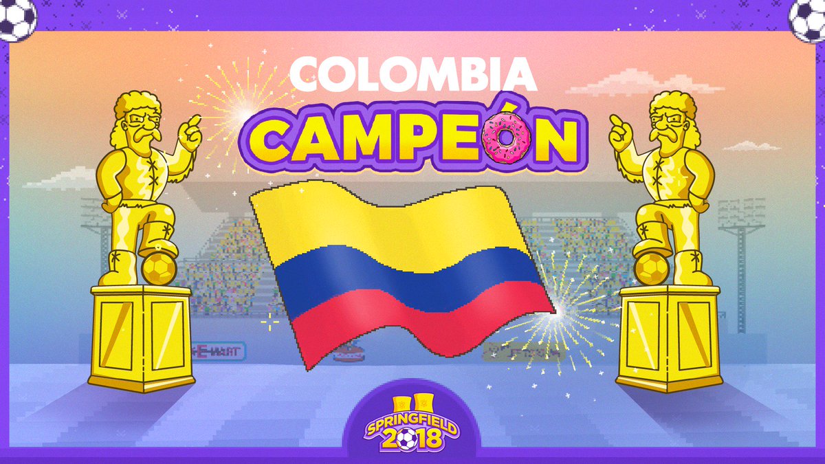 La bota de oro de #Springfield2018 es para 🇨🇴 ¡Colombia! 🇨🇴  El país que más veces utilizó los diversos hashtags de sus equipos favoritos. Felicidades a ellos y a todos los que participaron.