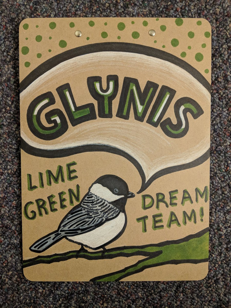LUOLGlynis's tweet photo. Lime Green Dream Team!!! My amazing color partner @LUOLMaya decorated my clipboard with a lil chickadee cause she remembered I love them!! (I love her more than chickadees) https://t.co/CdYF69g9BD