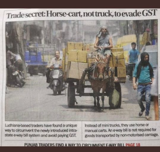 jaayyy_91's tweet photo. Working late everyday to prepare eway bill and execute the delivery... and u end up getting such news the next morning...Indians and their Jugaads...A trick to evade tax or tired of the waiting till late to make eway bills????... intrastate eway bill system...useful? https://t.co/dY5xOg6HBq