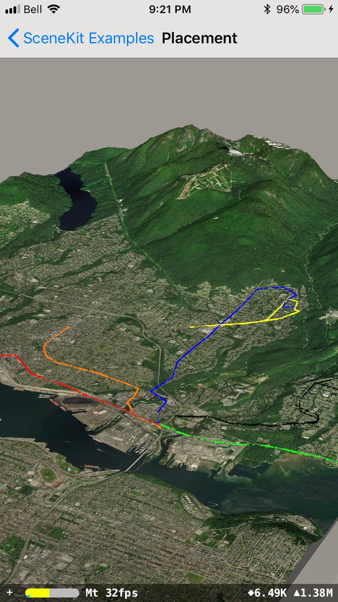 Woo! @mapstertech @Mapbox #weekendmaphack I got some North Van transit lines showing up! It took a while to transform and clean and interpolate coords using @turfjs , but finally got something, at least. Animation, next? Not bad for a first try!