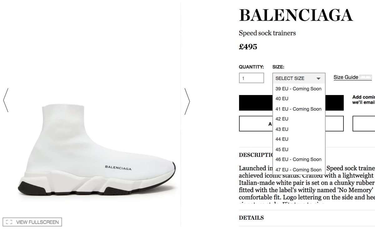 Balenciaga Speed Trainer Size Chart