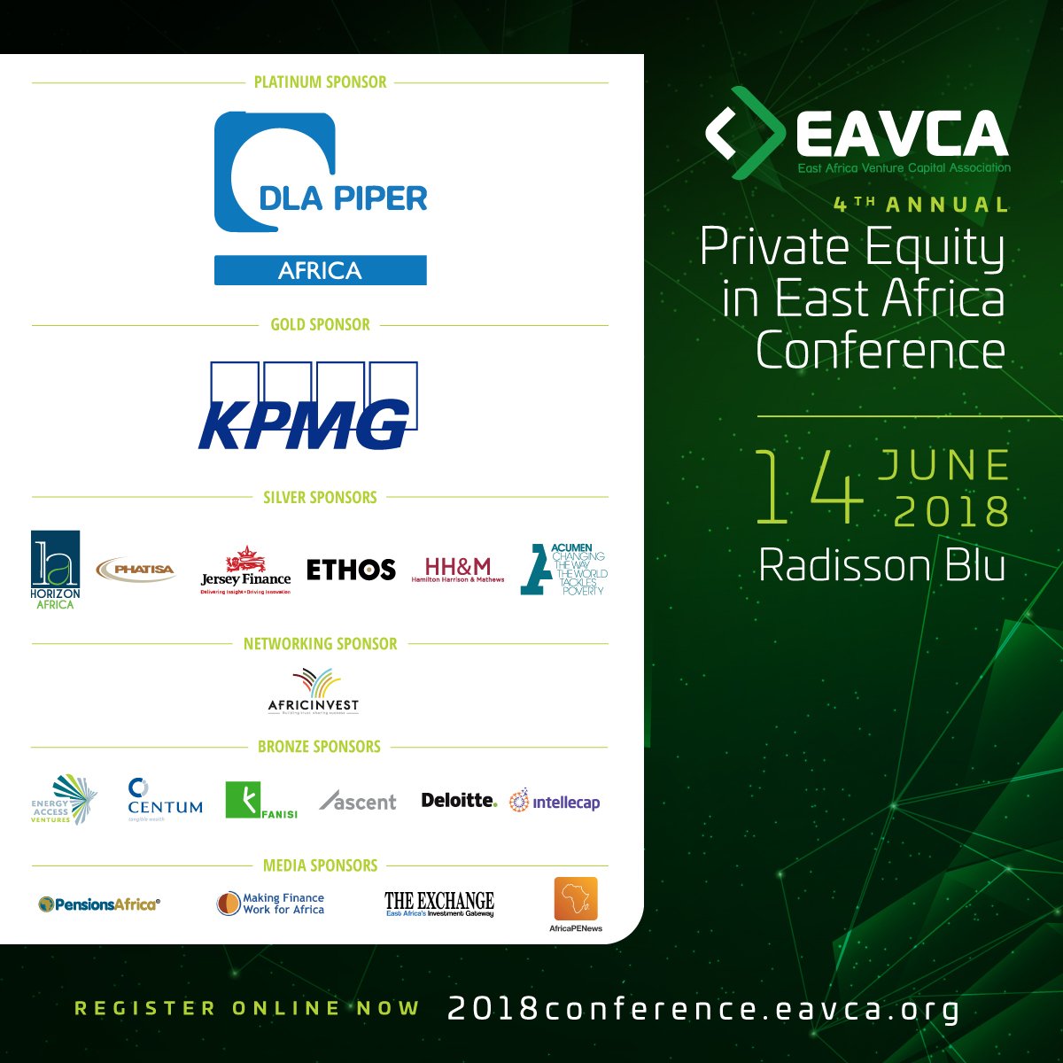 EAVCA's tweet image. #3DaysCountdown

A huge thank you to all #EAVCA2018 sponsors.

2018conference.eavca.org

@DeloitteKenya @mfw4a @Africa_PE_News @TheExchangeEA