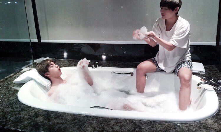 5. Bathtub photo shoot but let’s not forget the time Tae told us that he took a shower with Jin