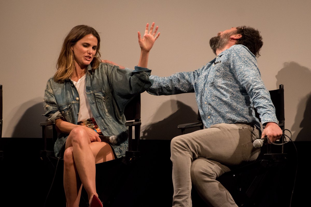 SeeArgh's tweet photo. #KeriRussell and @MatthewRhys channeled a bit of their inner Philip and Elizabeth Jennings at the excellent #TheAmericans panel today at #ATXTVs7. https://t.co/iX3puMDa67