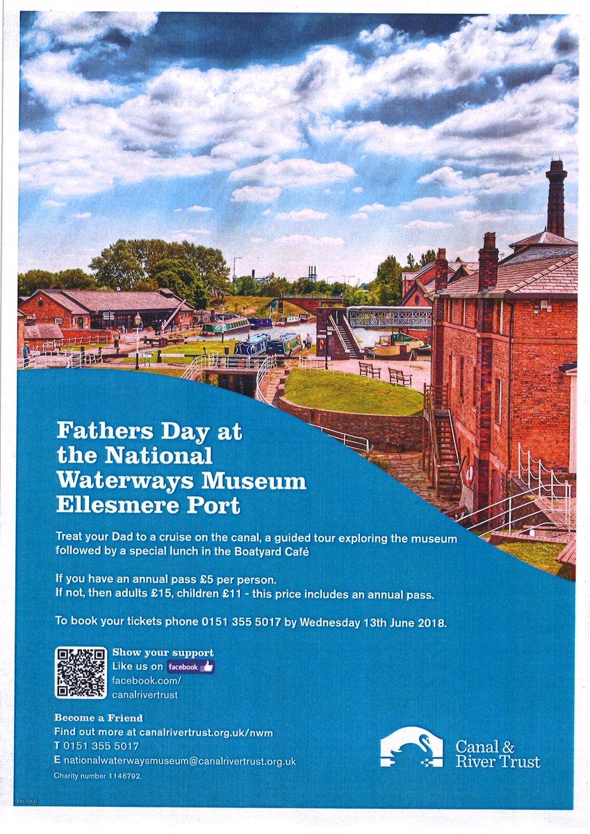EPortMayor's tweet photo. Fathers Day at the National Waterways Museum Ellesmere Port.  \why not treat your dad for a cruise on the canal, guided tour of the museum and a special lunch in the Boatyard Cafe.  #EllesmerePort #Cheshire #FathersDay #Waterways #Museum #canalrivertrust https://t.co/xPC87j2nDB