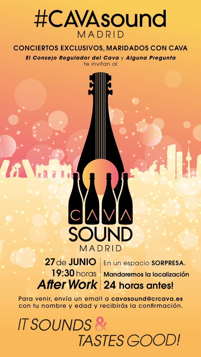 Alexkalextrik's tweet photo. El próximo 27 de Junio el #CavaSound llega a Madrid con un grupo de música que pronto desvelaremos y en un sitio🔝. Si quieres ir, es muy fácil.
Sólo hay que seguirles en instagram (@cavaosund) y enviar 1 EMAIL a cavasound@crcava.es con los nombres de los asistentes y sus edades. https://t.co/Fi76Z0UfTu