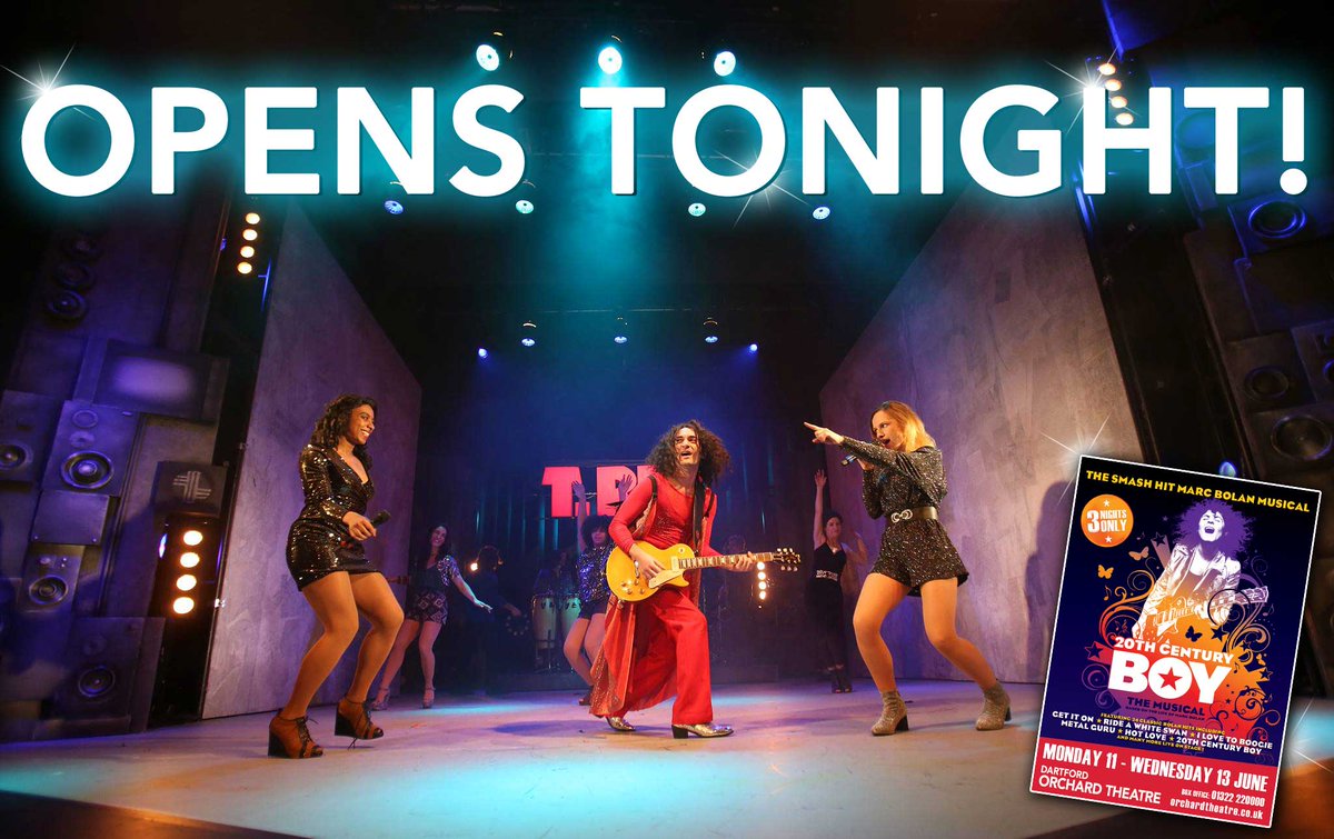 STILL TIME to grab your tickets to <a href="/20thCenturyBoy4/">20th Century Boy</a> opening tonight <a href="/OrchardTheatre/">Orchard Theatre</a> #Dartford On until Wed 13 June bit.ly/2HlUAL0 Don't miss this smash-hit #MarcBolan and #TRex #Musical "Set to inspire a new generation" 🎶🤩🎶☮️💜🎶
BOOK NOW 👉bit.ly/2HlUAL0